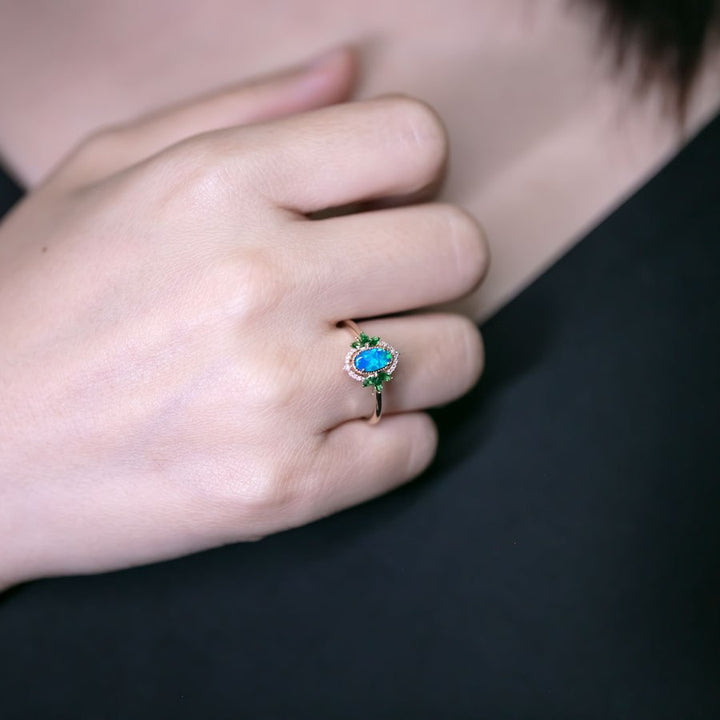 Doublet Opal Diamond Tsavorite Engagement Ring