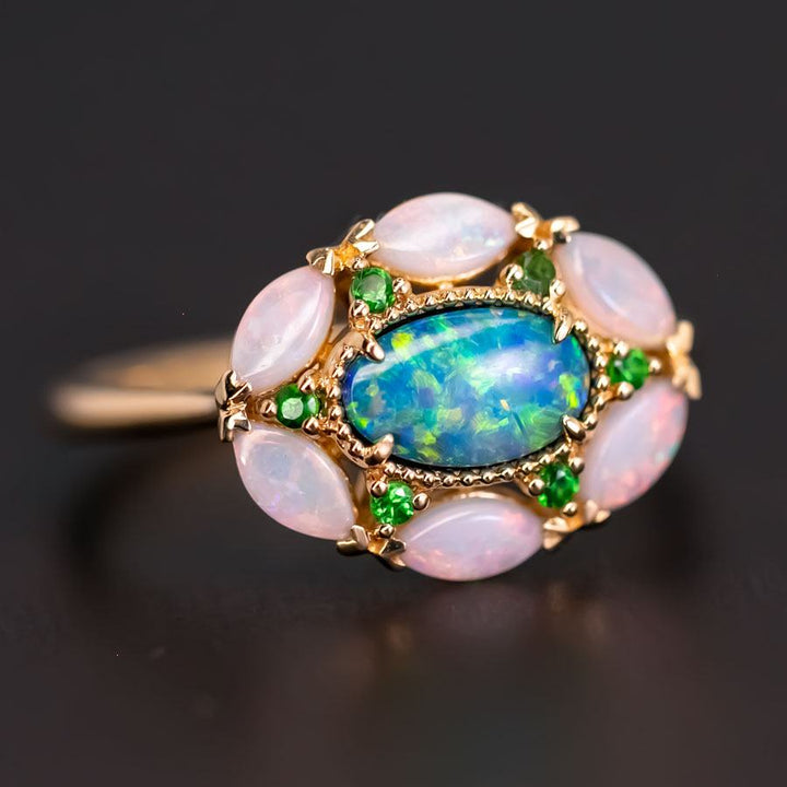 Doublet Opal Marquise White Opal Tsavorite Ring