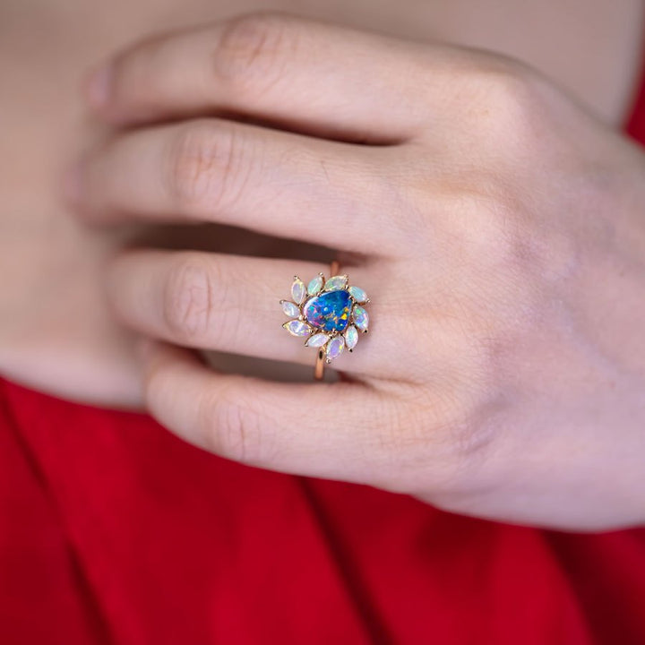 Doublet Opal White Opal Engagement Ring