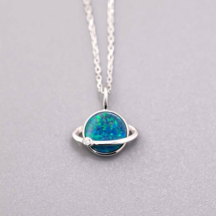 Earth Moon Design Doublet Opal & Diamond Necklace