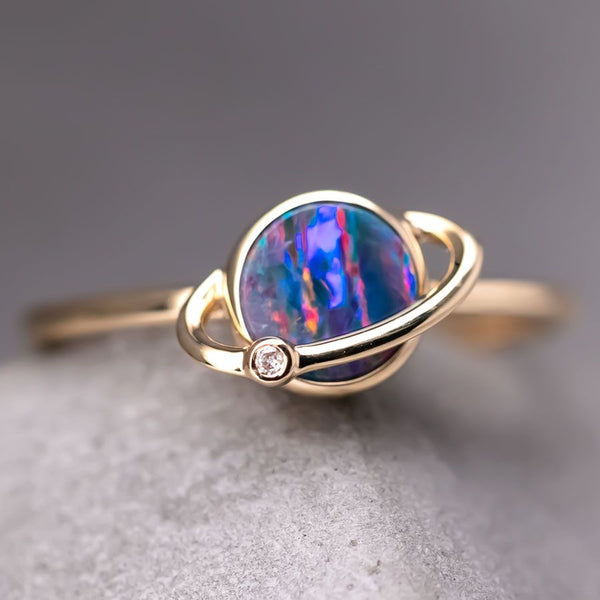 Earth Moon Design Opal & Diamond Ring