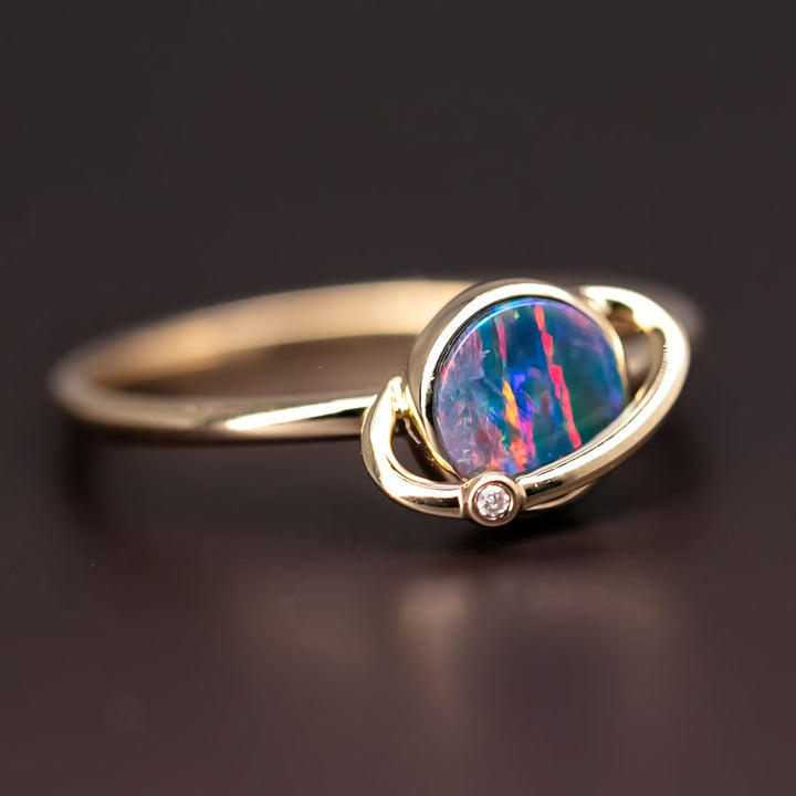 Earth Moon Design Opal & Diamond Ring