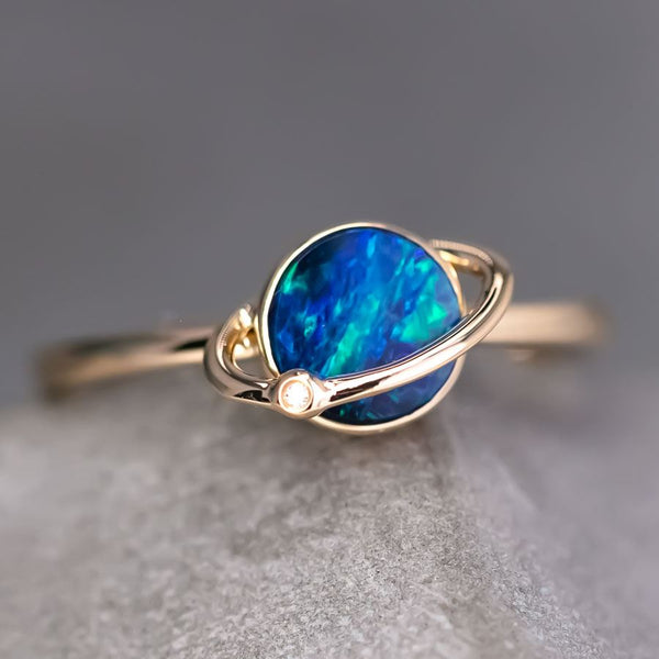 Earth Moon Design Opal & Diamond Ring