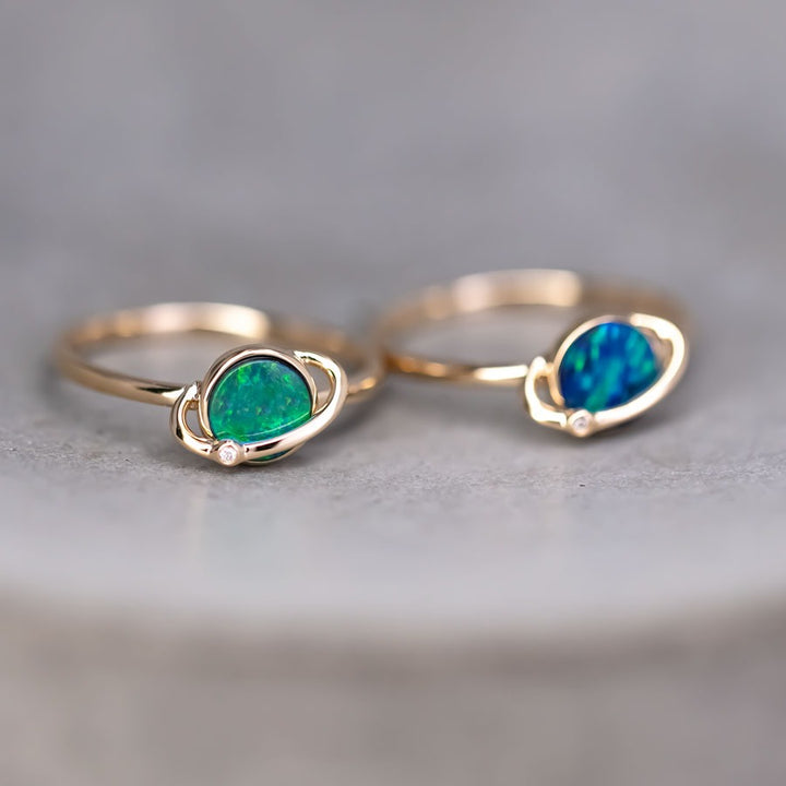 Earth Moon Design Opal & Diamond Ring