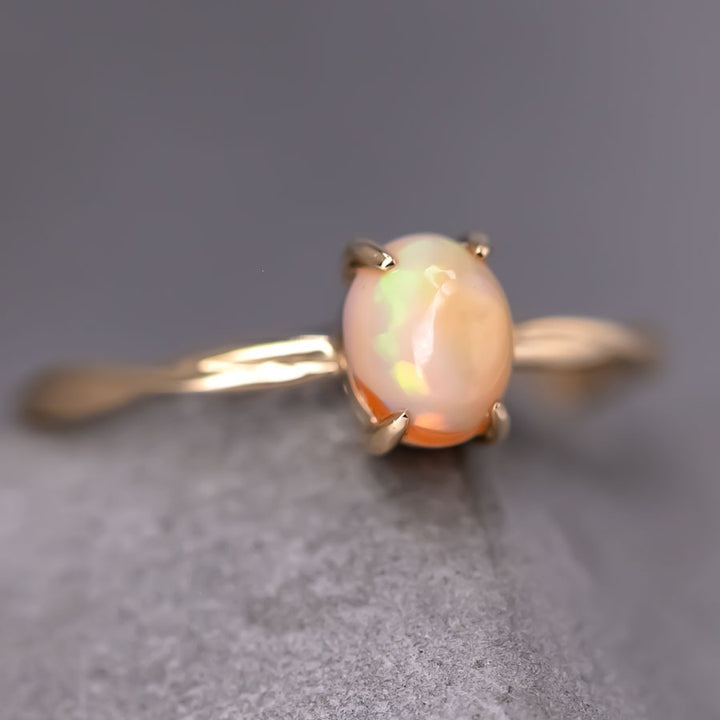 Egg Fire Opal Band Engagement Ring