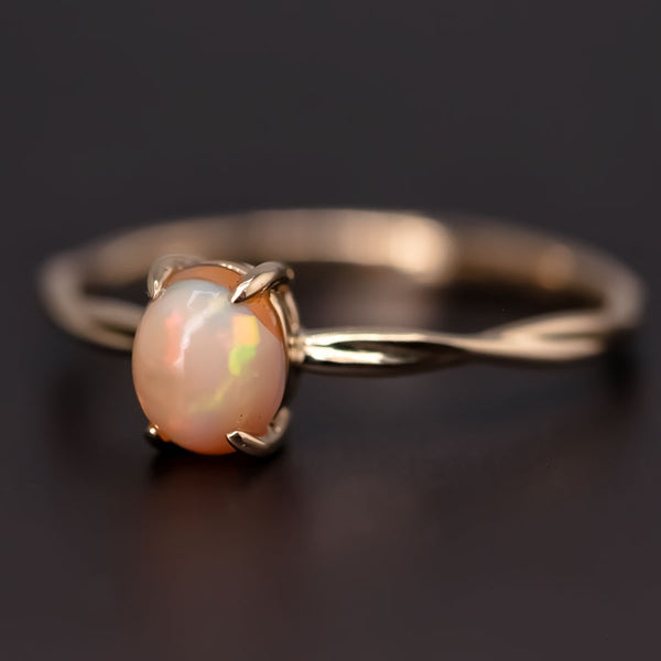 Egg Fire Opal Band Engagement Ring