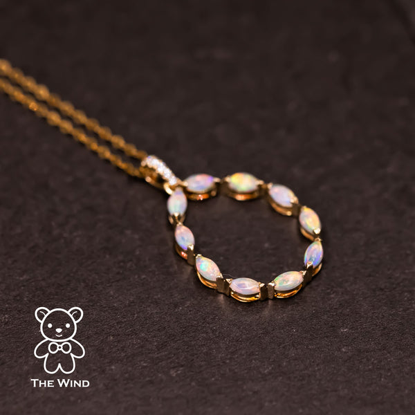 Elegant Australian Solid Opal Diamond Pendant Necklace-1