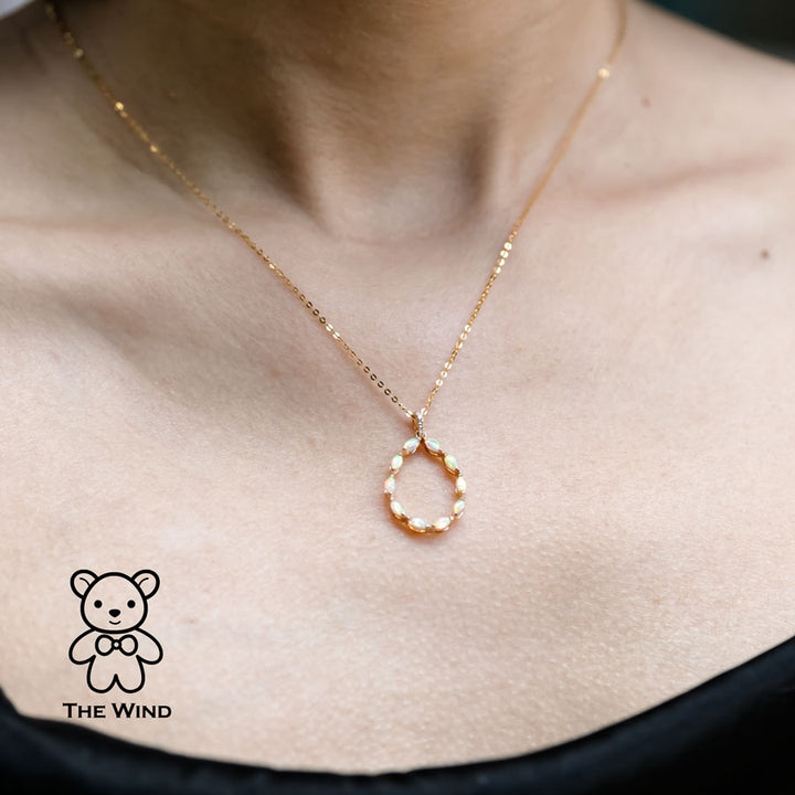 Elegant Australian Solid Opal Diamond Pendant Necklace-2
