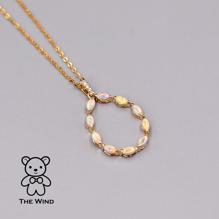 Elegant Australian Solid Opal Diamond Pendant Necklace-3