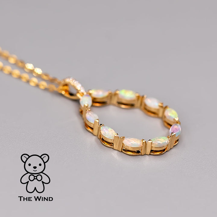 Elegant Australian Solid Opal Diamond Pendant Necklace-4