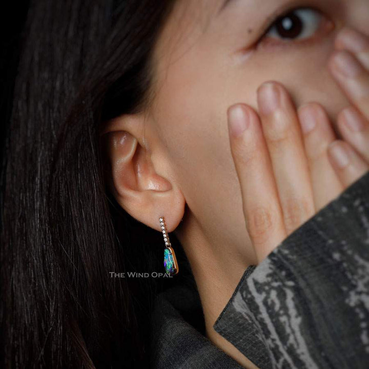 Elegant Boulder Opal Diamond Drop Earrings