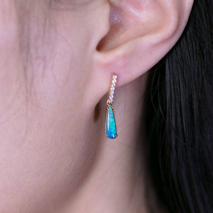 Elegant Boulder Opal Diamond Drop Earrings