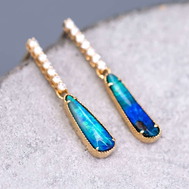 Elegant Boulder Opal Diamond Drop Earrings