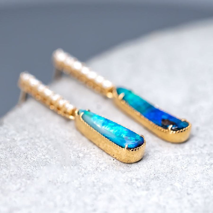 Elegant Boulder Opal Diamond Drop Earrings