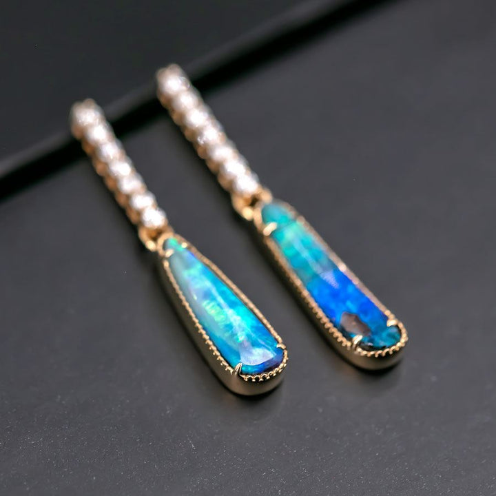 Elegant Boulder Opal Diamond Drop Earrings