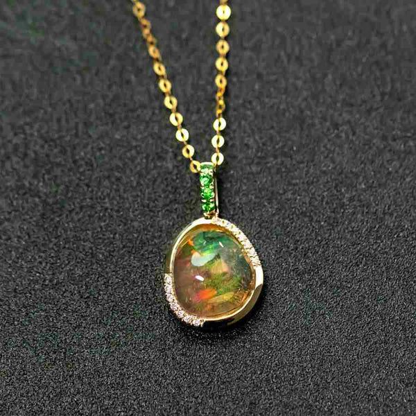 Elegant Fire Opal, Diamond Tsavorite Necklace
