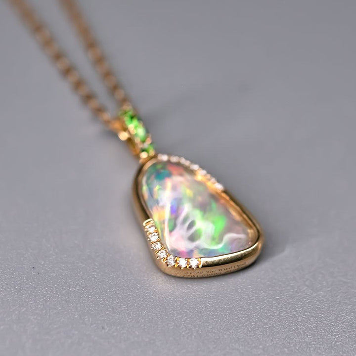 Elegant Fire Opal, Diamond Tsavorite Necklace