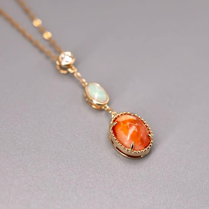 Elegant Fire Opal & Opal Diamond Necklace