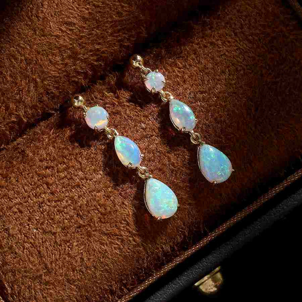 Elegant Multi-Stone Dangle Solid Opal Drop Earrings