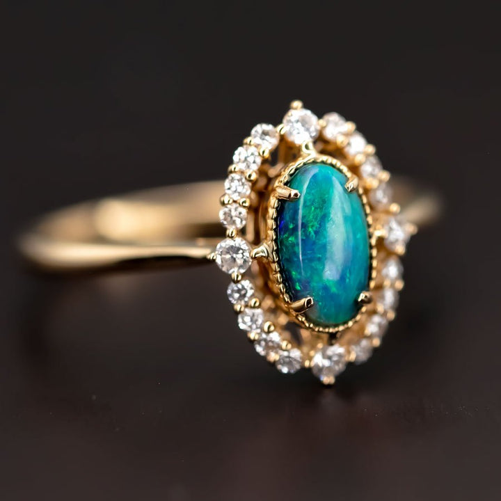Engagement Ring: Black Opal and Diamond