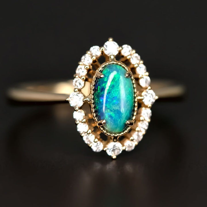 Engagement Ring: Black Opal and Diamond