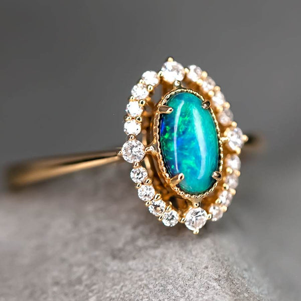 Engagement Ring: Black Opal and Diamond