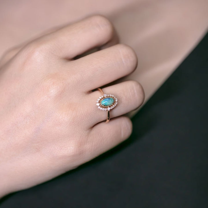 Engagement Ring: Black Opal and Diamond