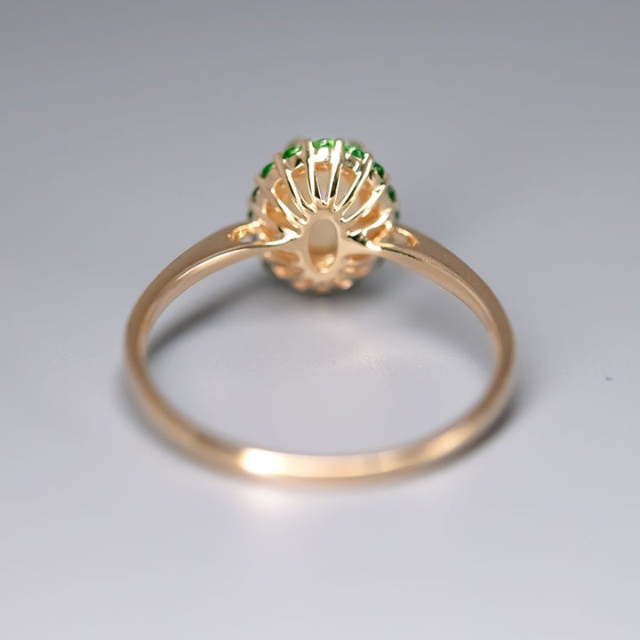 Engagement Ring featuring Australian Opal Halo Tsavorite