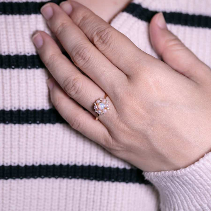 Engagement Ring with Opal Pearls Diamonds