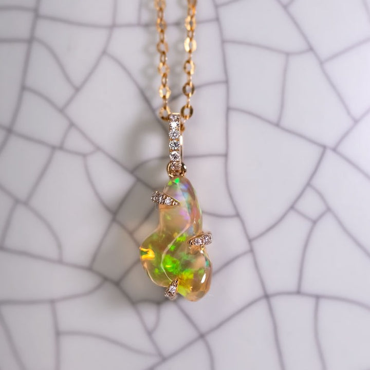 Eternal Flame Fire Opal Diamond Necklace