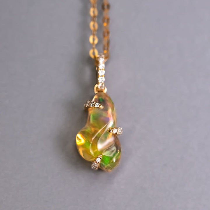 Eternal Flame Fire Opal Diamond Necklace