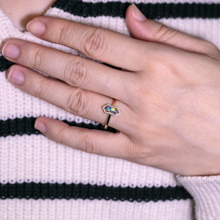 Ethereal Prism - Halo Diamond Black Opal Engagement Ring