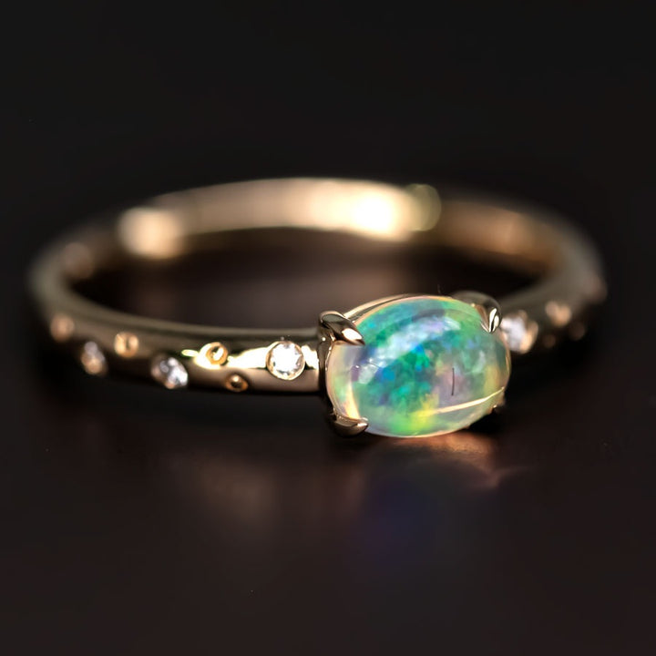 Exquisite Engagement Ring Fire Opal and Diamonds