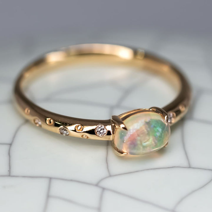 Exquisite Engagement Ring Fire Opal and Diamonds