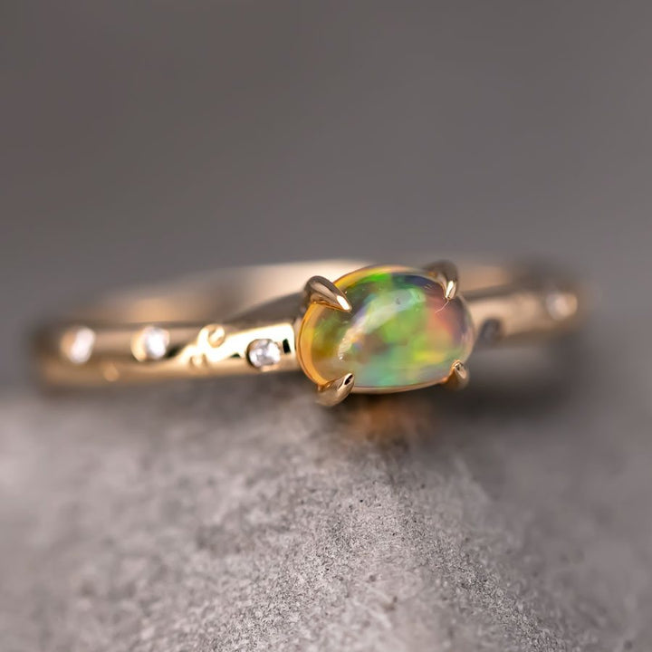 Exquisite Engagement Ring with Fire Opal Diamonds