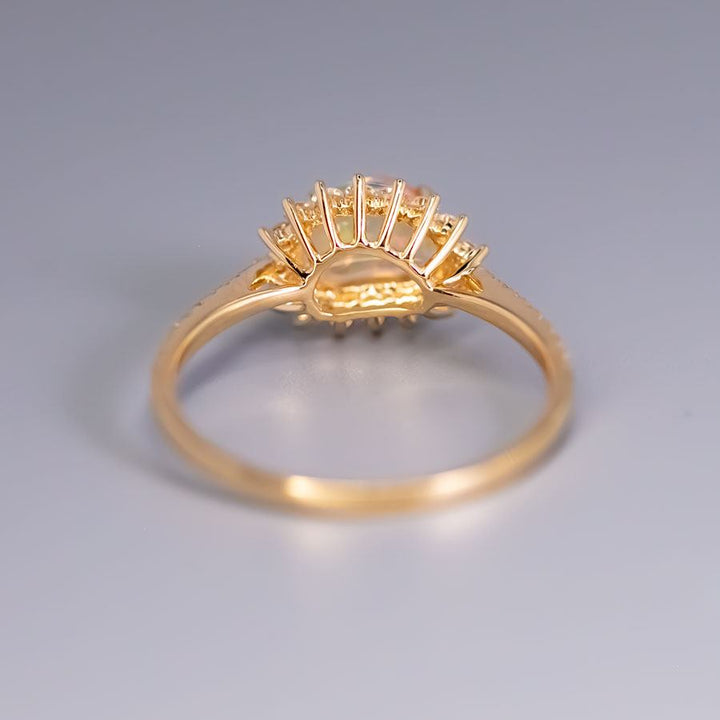 Exquisite Fire Opal Halo Diamond Engagement Ring