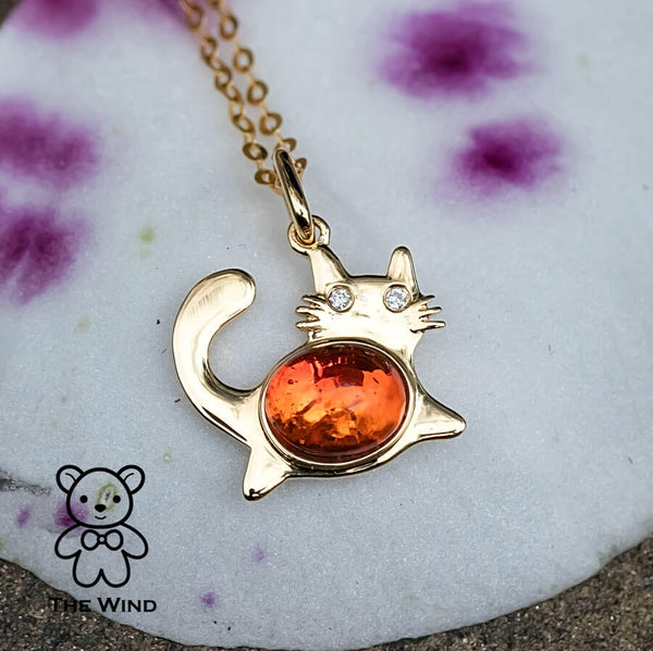 Fat Orange Cat - Mexican Fire Opal & Diamond Pendant-1