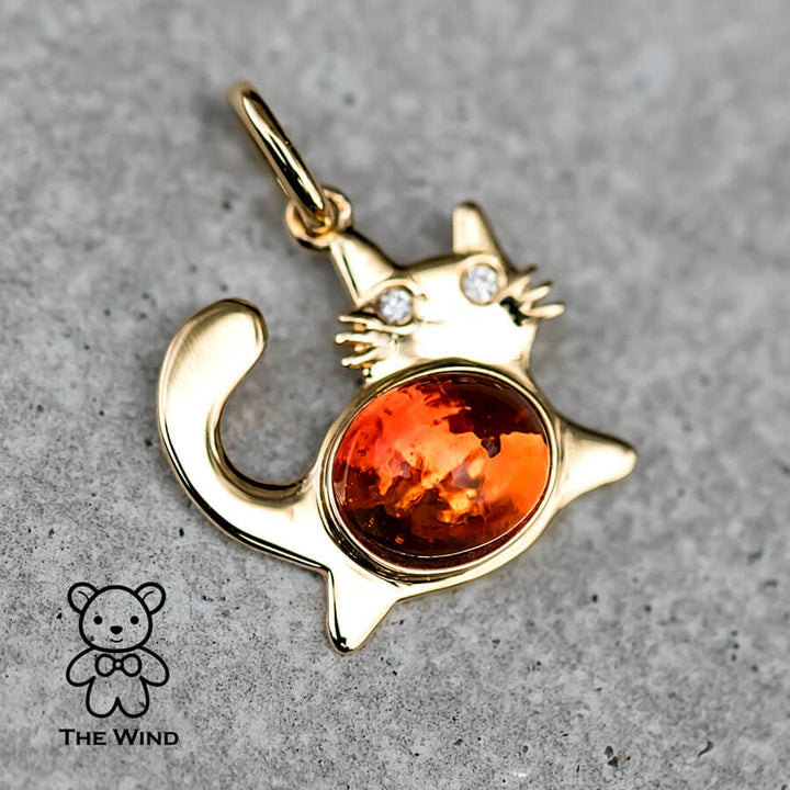 Fat Orange Cat - Mexican Fire Opal & Diamond Pendant-2