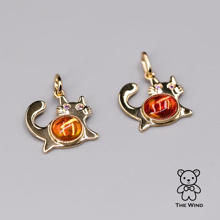 Fat Orange Cat - Mexican Fire Opal & Diamond Pendant-4