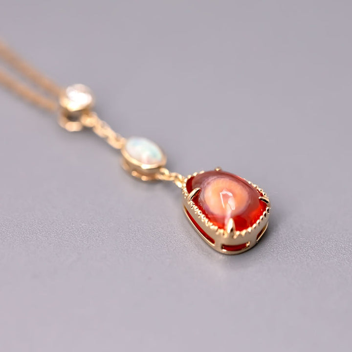 Fire Opal & Australian Opal Diamond Necklace