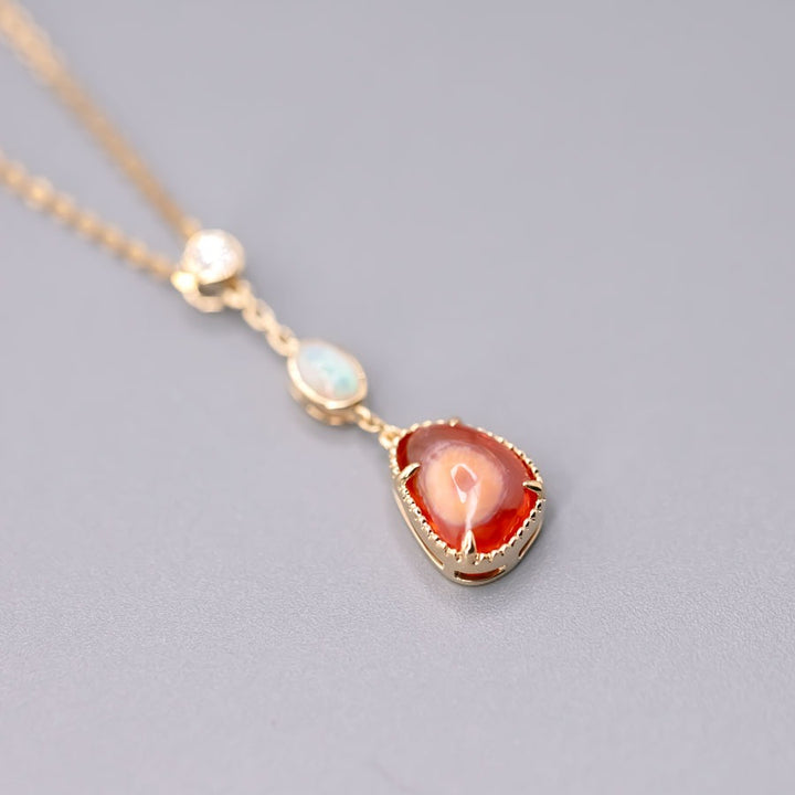 Fire Opal & Australian Opal Diamond Necklace