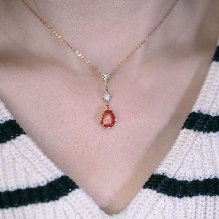 Fire Opal & Australian Opal Diamond Necklace