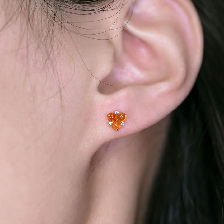 Fire Opal Diamond Trio Stud Earrings