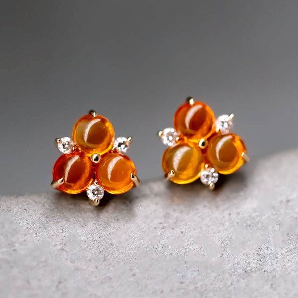  Fire Opal Diamond Trio Stud Earrings