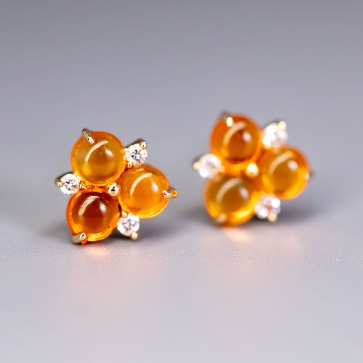  Fire Opal Diamond Trio Stud Earrings
