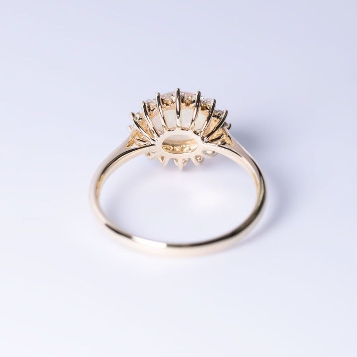 Fire Opal Halo Diamond Engagement Ring