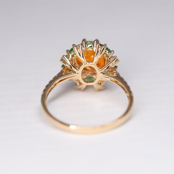 Fire Opal Tsavorite Diamond Engagement Ring 
