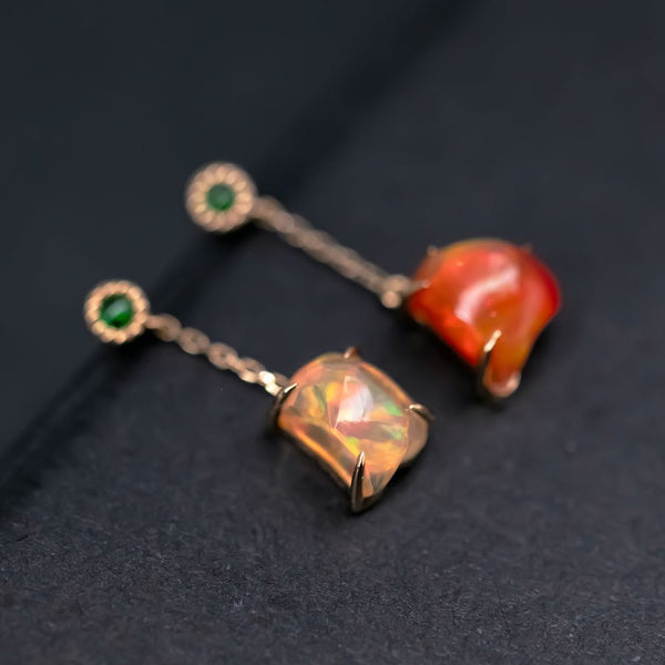 Fire Opal Tsavorite Drop Earrings