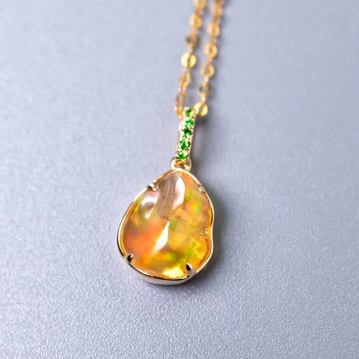 Fire Opal, Tsavorite Necklace