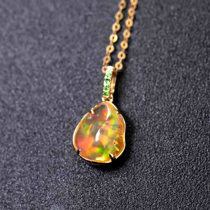 Fire Opal, Tsavorite Necklace